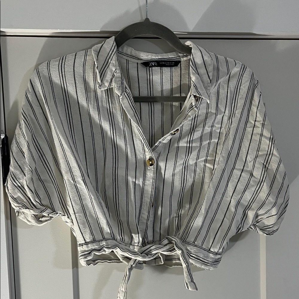 Zara Black and White Striped Button Down Shirt